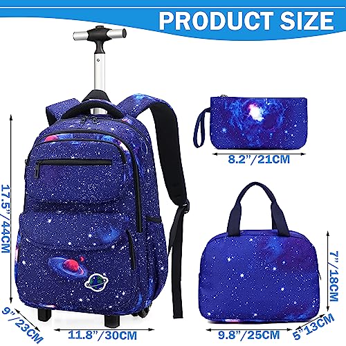 Meetbelify Backpack with Wheels for Boys Rolling Backpack Kids Luggage with Lunch Box Set for Elementary Students Travel Laptop Suitcase