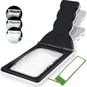 magnifying glass for reading, 3x 10x foldable magnifier with 50 led lights 3 level dimmable-evenly lit viewing area ideal for reading and low vision seniors
