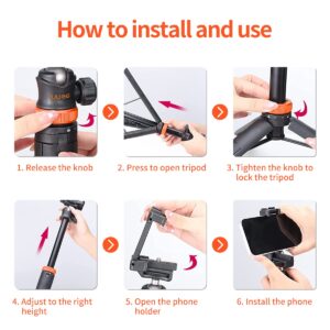 UURig Camera Tripod, 52 inch Extendable Phone Selfie Stick Camera Tripod Stand with 2 in 1 Phone Clip, 5 Levels Adjustment 360° Ball Head Loads Up for iPhone Sony Canon GoPro