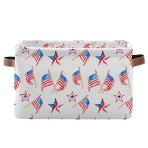 american flag independence day star storage basket,large storage bin fabric collapsible organizer bag with handles 15x11x9.5 inch