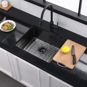 20x17 Inch Black Stainless Steel Undermount Kitchen Bar Sink, Luckyhorse 16 Gauge Deep Matte Black Stainless Steel Undermount Small Kitchen Sink LH016S