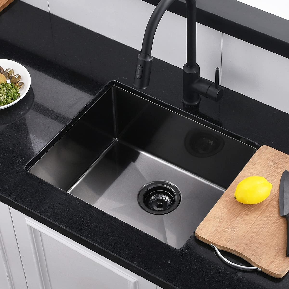 20x17 Inch Black Stainless Steel Undermount Kitchen Bar Sink, Luckyhorse 16 Gauge Deep Matte Black Stainless Steel Undermount Small Kitchen Sink LH016S