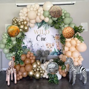 Safari Balloon Arch Garland Jungle Theme Wild One Animal Printed Foil Baby Shower Birthday Party Decoration Tiger leopard Zebra Pattern Helium