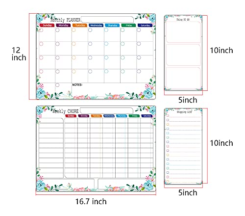 VKOPA Dry Erase Calendar Whiteboard. Set of 4 Magnetic Calendars for Refrigerator, Monthly, Weekly Organizer & Daily Notepad . Planner Board & Fridge Family Calendar. 8 Markers 1 Eraser, White