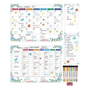 VKOPA Dry Erase Calendar Whiteboard. Set of 4 Magnetic Calendars for Refrigerator, Monthly, Weekly Organizer & Daily Notepad . Planner Board & Fridge Family Calendar. 8 Markers 1 Eraser, White