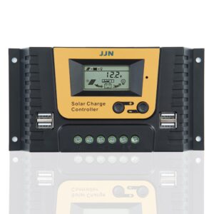 jjn solar charge controller 20a solar panel battery controller intelligent regulator 12v/24v/36v/48v pwm fit for 100w-500w power with adjustable lcd display dual usb port