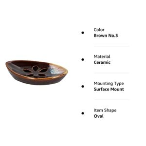 LungMongKol Shop Ceramic Soap Dish with Self Draining Tray for Bar Soap, Bathroom, Kitchen (Brown No.3)