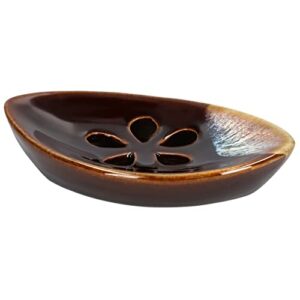 lungmongkol shop ceramic soap dish with self draining tray for bar soap, bathroom, kitchen (brown no.3)