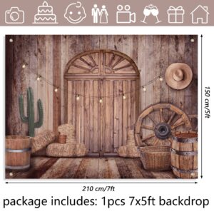 Cowboy Decorations Backdrop Western Party Decorations Rustic Background Banner Props Barn Farm Wild West Party Backdrop Vinyl Cowboy Birthday Supplies for Birthday Country Photography(5 x 7 ft)