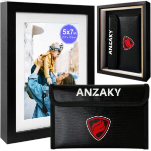 photo picture frame diversion safe with fireproof & waterproof bag, valuable home security storage safe, anzaky mini safe box with hidden compartment to shield your money, cash, 5"x7"