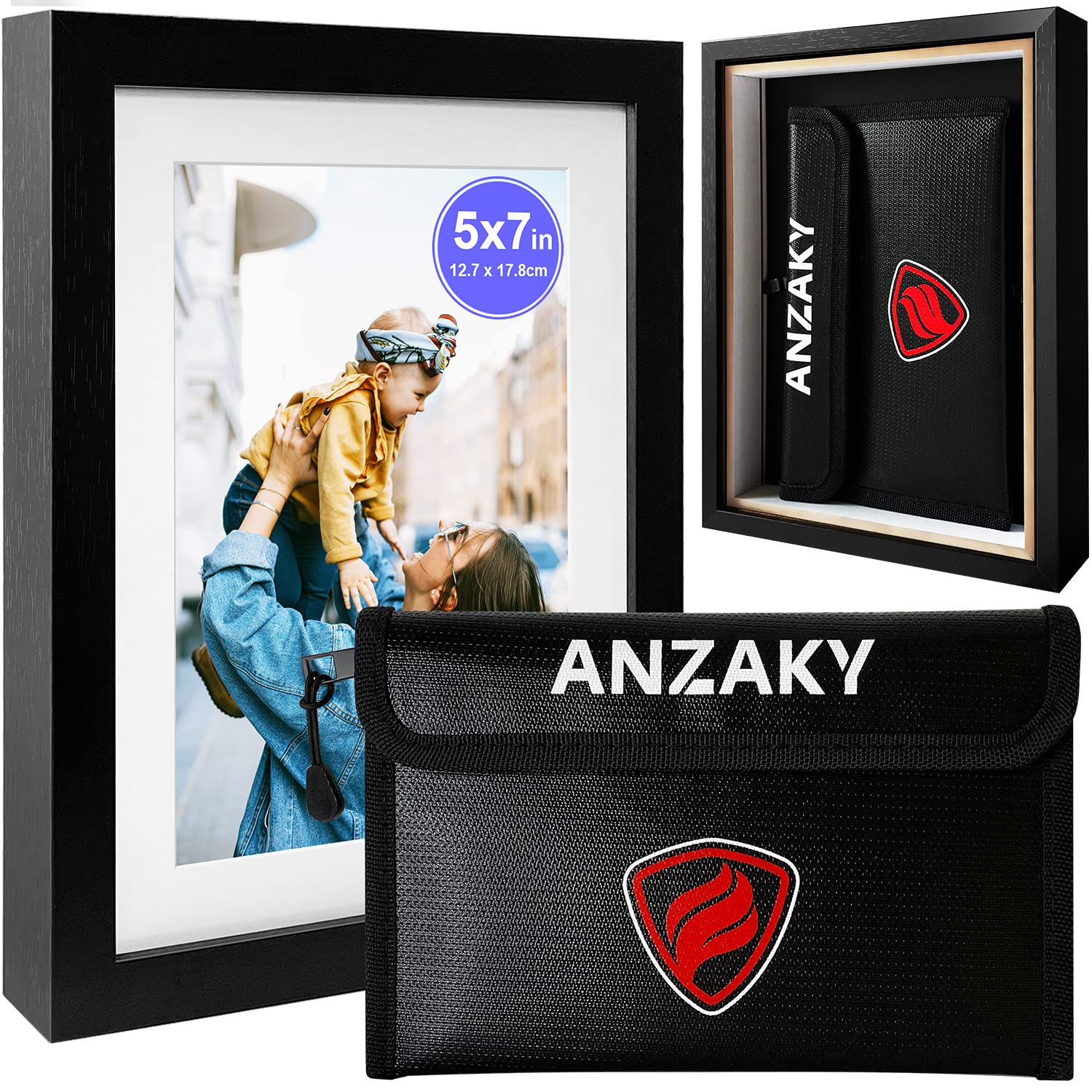 Photo Picture Frame Diversion Safe with Fireproof & Waterproof Bag, Valuable Home Security Storage Safe, ANZAKY Mini Safe Box with Hidden Compartment to Shield your Money, Cash, 5"x7"