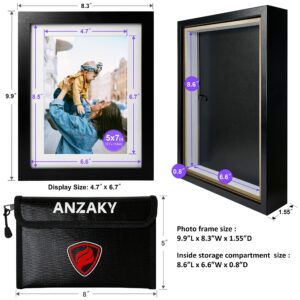 Photo Picture Frame Diversion Safe with Fireproof & Waterproof Bag, Valuable Home Security Storage Safe, ANZAKY Mini Safe Box with Hidden Compartment to Shield your Money, Cash, 5"x7"