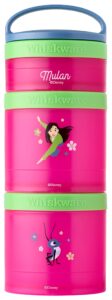 whiskware disney princess stackable snack containers for kids and toddlers, 3 stackable snack cups for school and travel, mulan and cri-kee