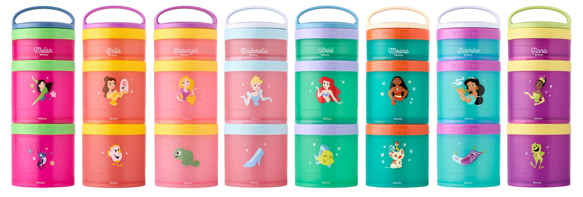 Whiskware Disney Princess Stackable Snack Containers for Kids and Toddlers, 3 Stackable Snack Cups for School and Travel, Mulan and Cri-Kee