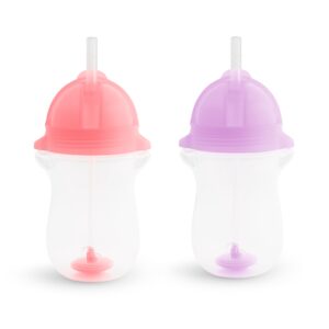 munchkin® any angle™ weighted toddler straw cup with click lock™ lid, 10 ounce, 2 pack, pink/purple