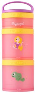 whiskware disney princess stackable snack containers for kids and toddlers, 3 stackable snack cups for school and travel, rapunzel and pascal