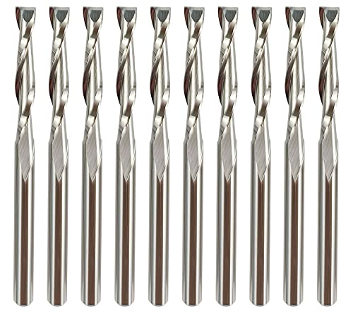 CNC Carbide End Mills 1/8" Router Bits Sprial CNC Router Bits Two Flute 3.175mm Spiral Upcut Milling Cutter for Wood PVC MDF Hardwood 10pcs (3.175x32x55mm)