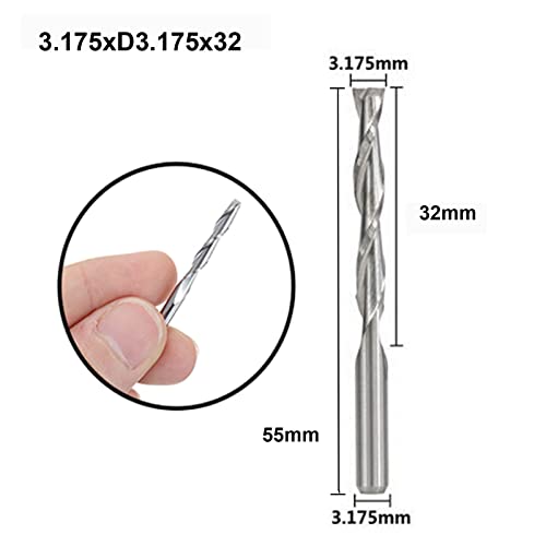 CNC Carbide End Mills 1/8" Router Bits Sprial CNC Router Bits Two Flute 3.175mm Spiral Upcut Milling Cutter for Wood PVC MDF Hardwood 10pcs (3.175x32x55mm)