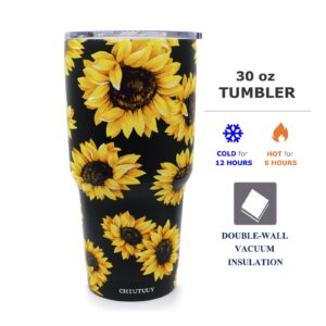 CHIUTUUY 30 oz Sunflower Tumbler Double Wall Stainless Steel Vacuum Insulated Travel Coffee Mug with Lid Metal Straws and Brush (30 OZ)