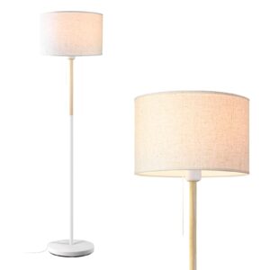 modern floor lamp for living room traditional farmhouse floor lamps mid-century pole lamp with linen lamp shade, standing tall floor lamps for bedrooms and office (white)