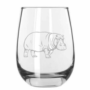 hippopotamus (body) zoo animal themed etched 15.25oz stemless wine glass