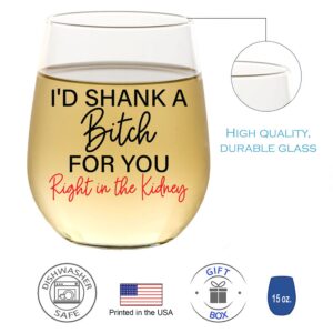 Friend Gifts for Women | Funny Wine Glass for Women | Humorous Gifts for Birthday Gifts for Friends Female | Cute Christmas Friendship Gifts Ideas for Women Funny Going Away Gifts | 15 oz Stemless