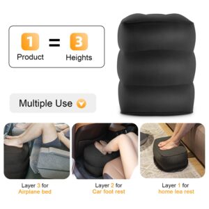 Maliton Inflatable Foot Rest Pillow, Airplane Travel Bed for Toddler, Car Seat Foot Rest for Kids, Adjustable Height Leg Rest Pillow for Airplane, Home, Office(Black, 2 Pack)