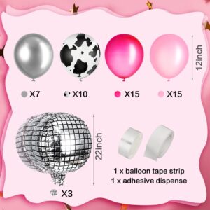50 Pcs Cow Print Balloon Disco Ball Balloons Western Cowgirl Party Round Disco Balloons for Cowgirl Party 4D Metallic Balloons Foil Mirror Balloon for Cowgirl Theme Party Decorations with Ribbon Tape