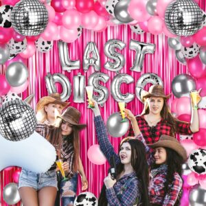 50 Pcs Cow Print Balloon Disco Ball Balloons Western Cowgirl Party Round Disco Balloons for Cowgirl Party 4D Metallic Balloons Foil Mirror Balloon for Cowgirl Theme Party Decorations with Ribbon Tape