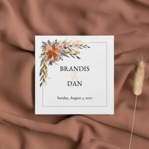 Indie Autumn Floral Personalized Wedding Beverage Napkins / 100 Custom 4 3/4" x 4 3/4" Boho Floral Cocktail 3 Ply Napkins/Bridal Shower Engagement Party Supplies/Made In The USA