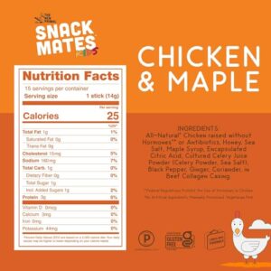 The New Primal Snack Mates Chicken & Maple Sticks, Gluten Free Healthy Snacks for Kids, Low Sugar High Protein Kids Snack for School, Mini Paleo Jerky Meat Stick, 7g Protein, 50 Calories, 15 Pack