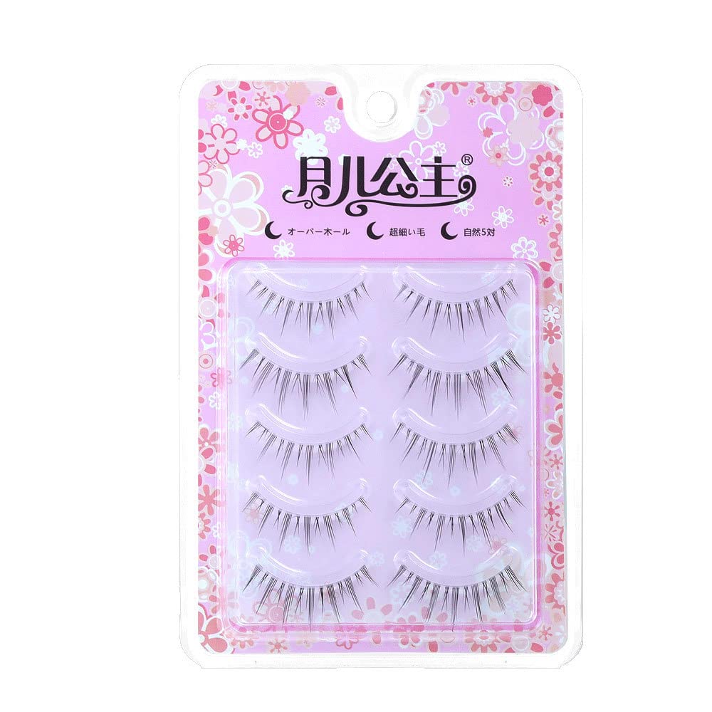 LASGOOS Fake Eyelashes Natural Look False Eye Lashes Daily Strip Cross Clear Band 6-12mm Cross Lashes Invisible Thin band Cute Lash for Wedding Daily Work Eye Makeup 5 Pairs