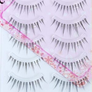 LASGOOS Fake Eyelashes Natural Look False Eye Lashes Daily Strip Cross Clear Band 6-12mm Cross Lashes Invisible Thin band Cute Lash for Wedding Daily Work Eye Makeup 5 Pairs