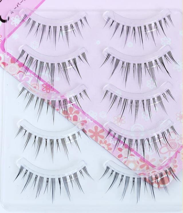 LASGOOS Fake Eyelashes Natural Look False Eye Lashes Daily Strip Cross Clear Band 6-12mm Cross Lashes Invisible Thin band Cute Lash for Wedding Daily Work Eye Makeup 5 Pairs