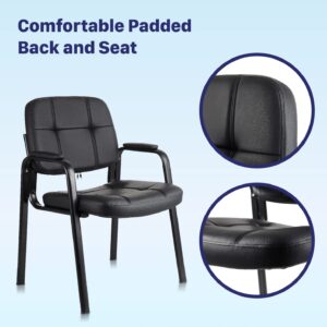 CLATINA Waiting Room Guest Chair with Bonded Leather Padded Arm Rest for Office Reception and Conference Desk Black with Sled Base