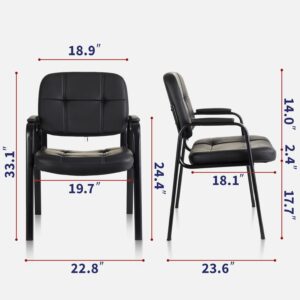 CLATINA Waiting Room Guest Chair with Bonded Leather Padded Arm Rest for Office Reception and Conference Desk Black with Sled Base