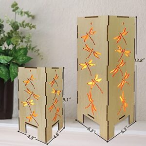 Midrean Wooden Farmhouse Lantern Decor 13.5" Small Lanterns Decorative Indoor Rustic Lantern Decorative Laterns for Living Room Decoration Home(Dragonfly Laterns)