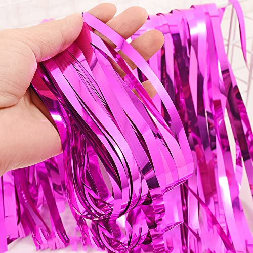 2 Pcs Hot Pink Metallic Tinsel Foil Fringe Curtains Backdrop, 3.28 ft x 6.56 ft Streamers for Birthday Wedding Engagement Bachelorette Party Photo Booth Bridal Shower Baby Shower Decorations Supplies