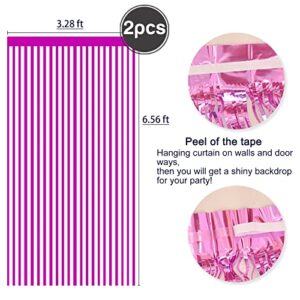 2 Pcs Hot Pink Metallic Tinsel Foil Fringe Curtains Backdrop, 3.28 ft x 6.56 ft Streamers for Birthday Wedding Engagement Bachelorette Party Photo Booth Bridal Shower Baby Shower Decorations Supplies