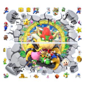 QZHONTH New Game Mario Flies Off The Wall 3D Break Stickers for Living Room Kids Decor Boys Girl Gift Bedroom Poster Mural Wallpaper Removable PVC (23'' x 25''), Red1, 23'' 35'' (202111015)