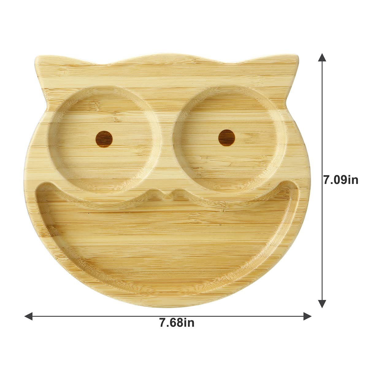 PandaEar Bamboo Wooden Baby Plates with Suction- Divided Unbreakable- Non-Slip (Owl Shape)