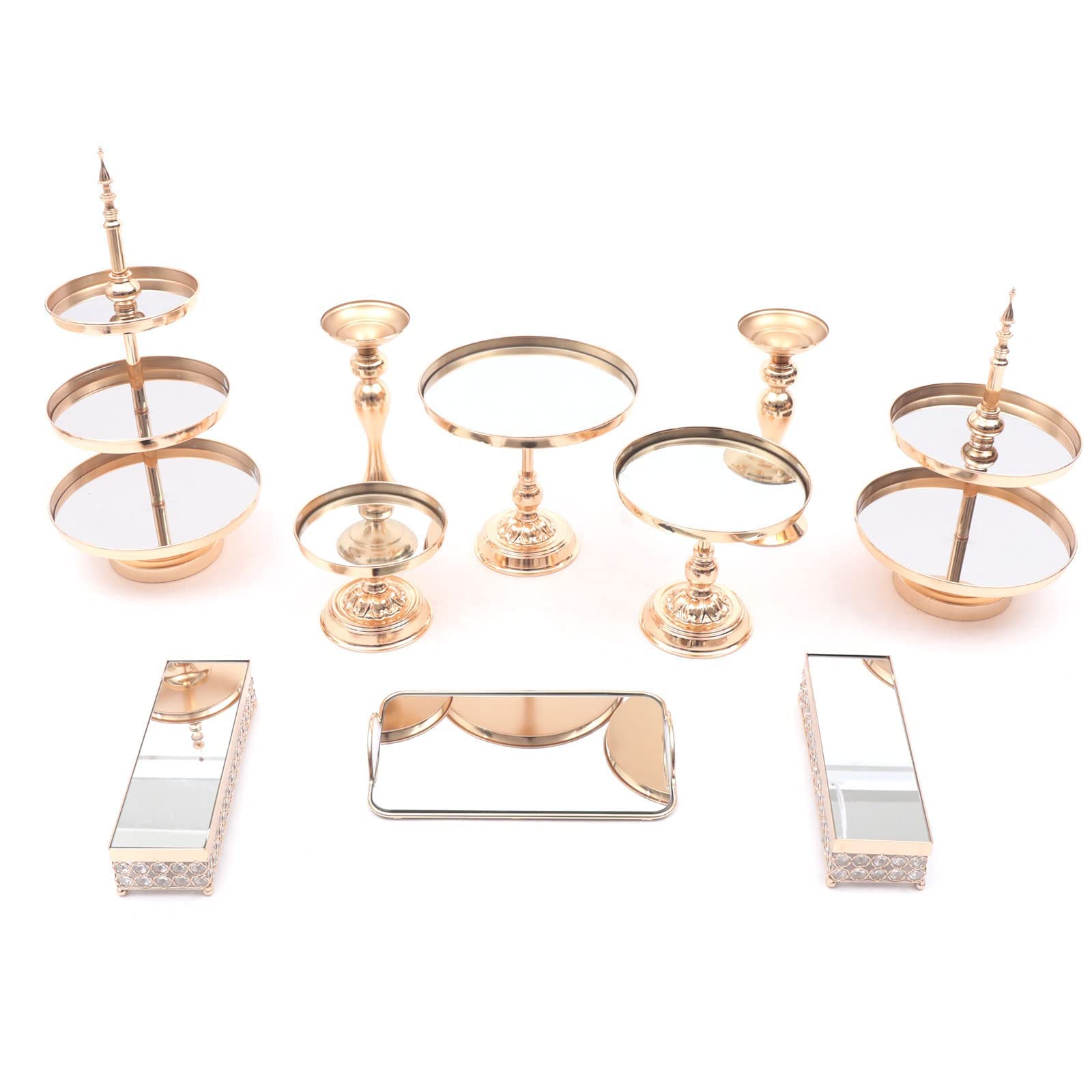 10 Piece Set Cake Stand Gold Cupcake Stand Round Gloss Shiny Metal Dessert Cupcake Stand for Birthday Party,Baby Shower,Anniversary, Afternoon Tea