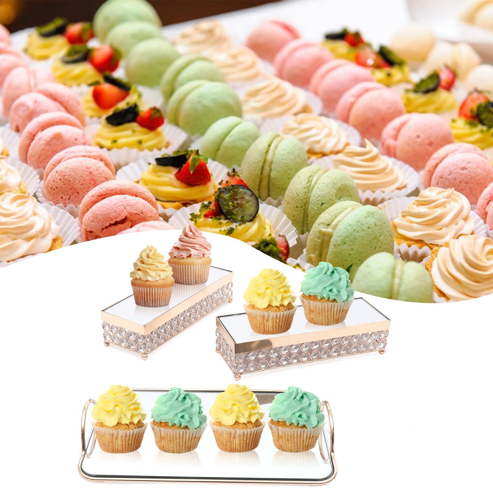 10 Piece Set Cake Stand Gold Cupcake Stand Round Gloss Shiny Metal Dessert Cupcake Stand for Birthday Party,Baby Shower,Anniversary, Afternoon Tea