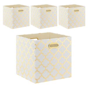 fboxac cube storage bins 13×13 fabric foldable box with handles, collapsible organization basket set of 4 large capacity drawer for closet shelf cabinet bookcase bedroom, halloween lantern white gold