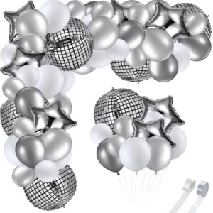 110 pack 70s disco party party balloon kit 22 inch 4d mirror disco silver balloons aluminum foil disco ball balloons metallic pentagram star balloons for 60s birthday baby shower decoration
