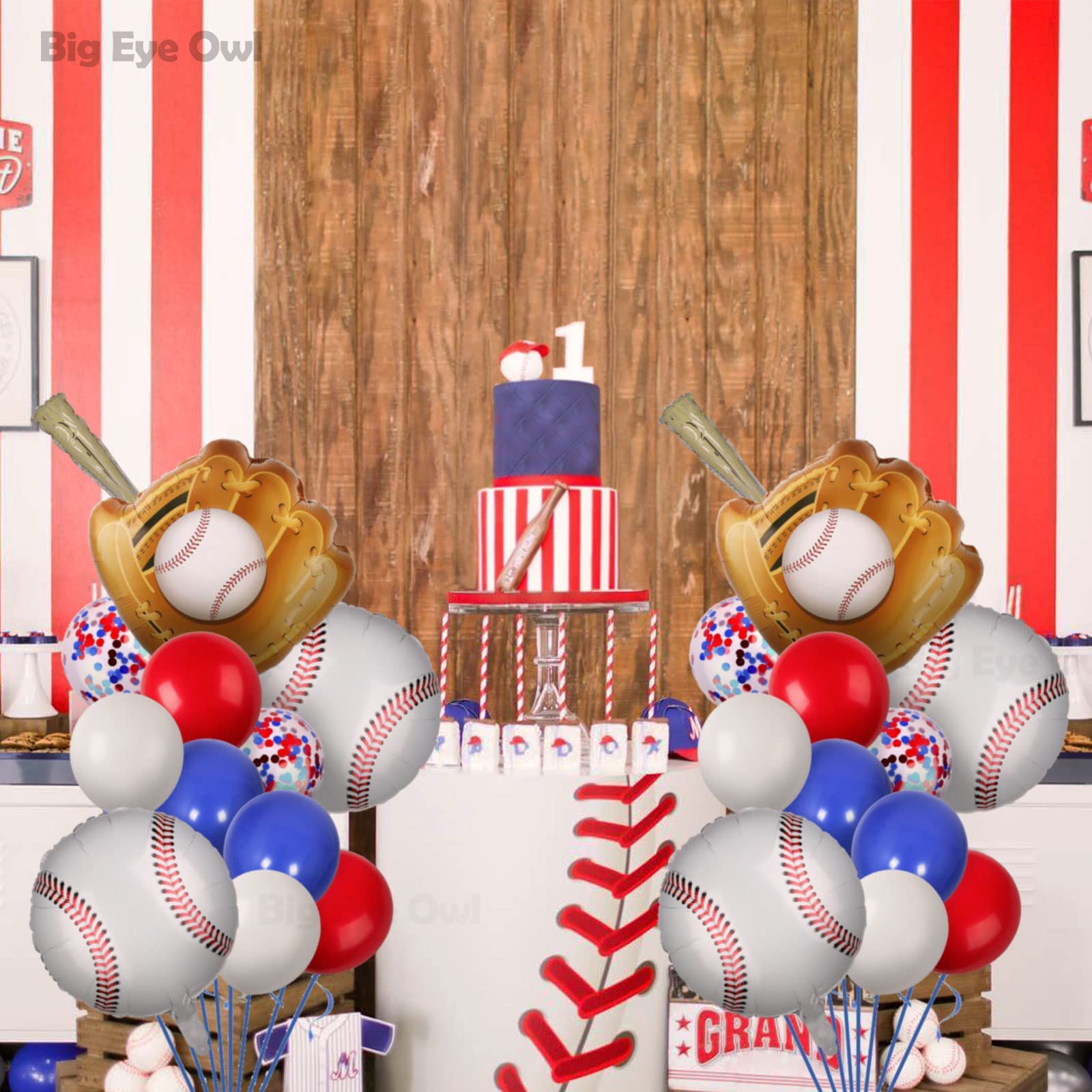 Baseball Balloons Birthday Party Supplies Decorations Glove Round Baseball Bat Theme Mylar Confetti Red and Blue white Foil Balloon Boy Baby Shower