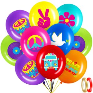 40 pack 60's hippie theme party balloons decorations, 12 inch retro flower groovy party power peace sign party latex balloons for 60s 70s groovy party woodstock party supplies