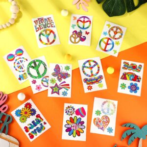 Demissle 280 Pieces Hippie Temporary Tattoos Butterfly Flower Love and Peace Lucky Rainbow Tattoos Groovy Hippie Temporary Fake Tattoos Decor School Rewards for Kids 70s Groovy Party Favors