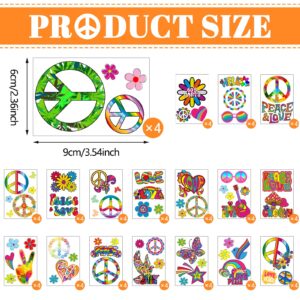 Demissle 280 Pieces Hippie Temporary Tattoos Butterfly Flower Love and Peace Lucky Rainbow Tattoos Groovy Hippie Temporary Fake Tattoos Decor School Rewards for Kids 70s Groovy Party Favors