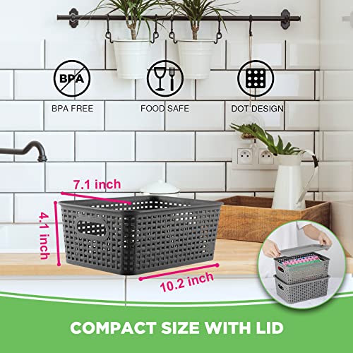 RAXMETRY Plastic Storage Baskets With Lid Lidded Storage Bins Pantry Organization and Storage Containers Small Baskets for Desktop Drawers Closet Classroom Bedroom Office